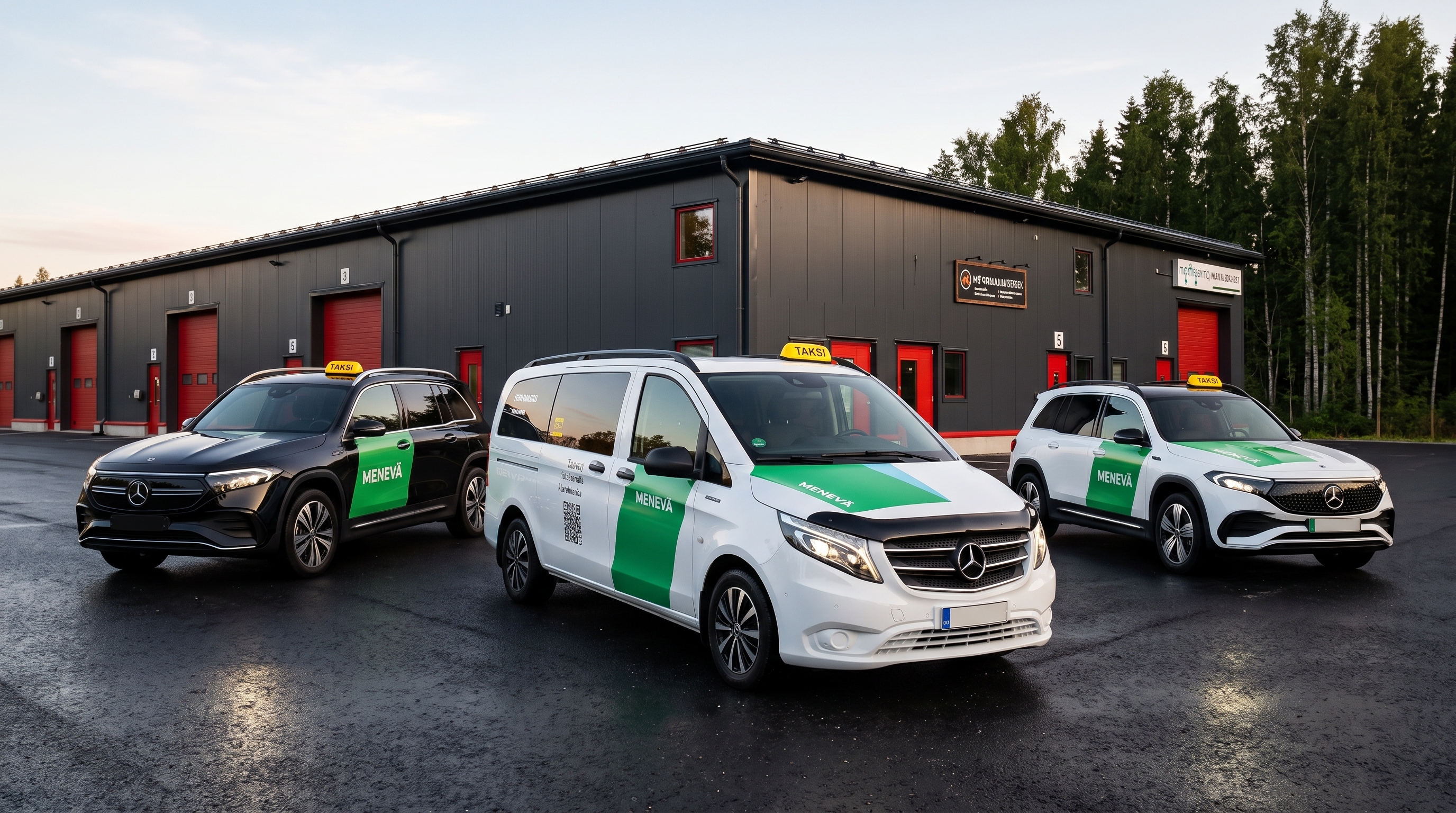 Pakulinjan kolme Mercedes-Benz-tila-autotaksia Marmoritiellä Oulussa